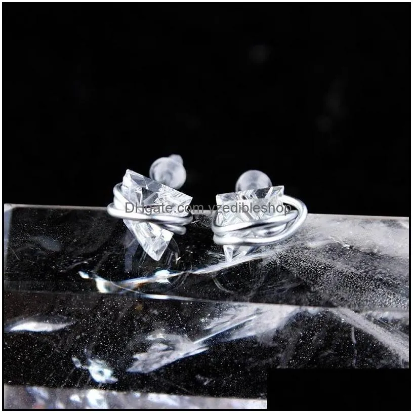 Stud Earring Jewelry Healing Crystals Quartz Sier Gold Point Women Girls Natural Stone Handmade Earrings Drop Delivery Otjao