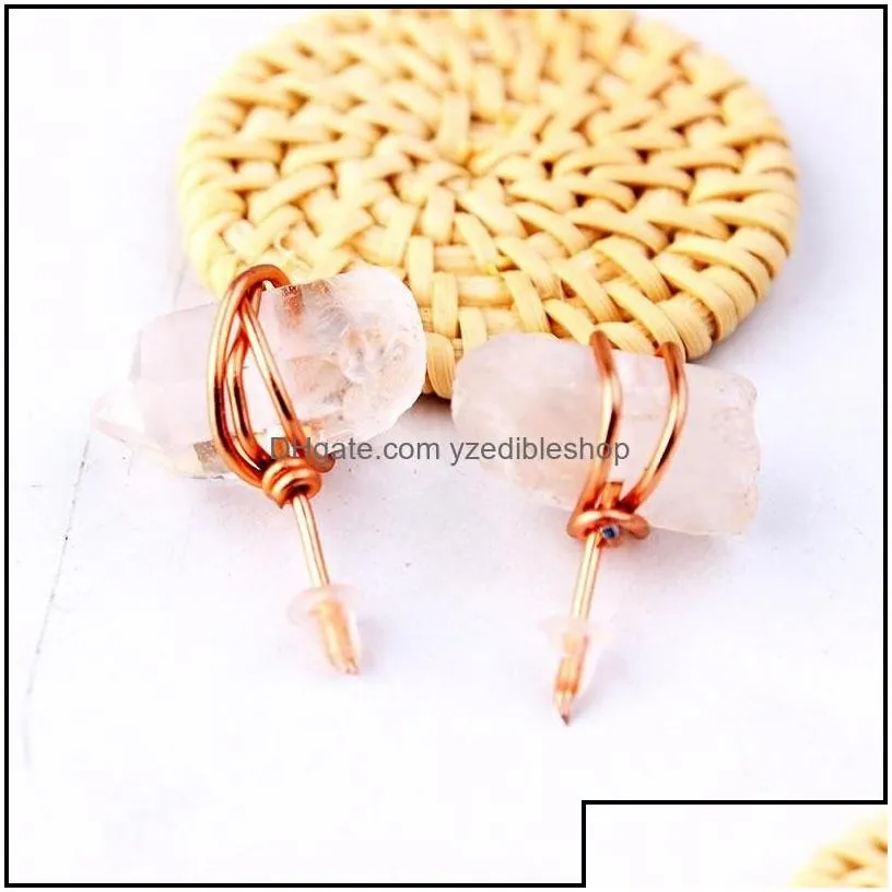 Stud Earring Jewelry Healing Crystals Quartz Sier Gold Point Women Girls Natural Stone Handmade Earrings Drop Delivery Otjao