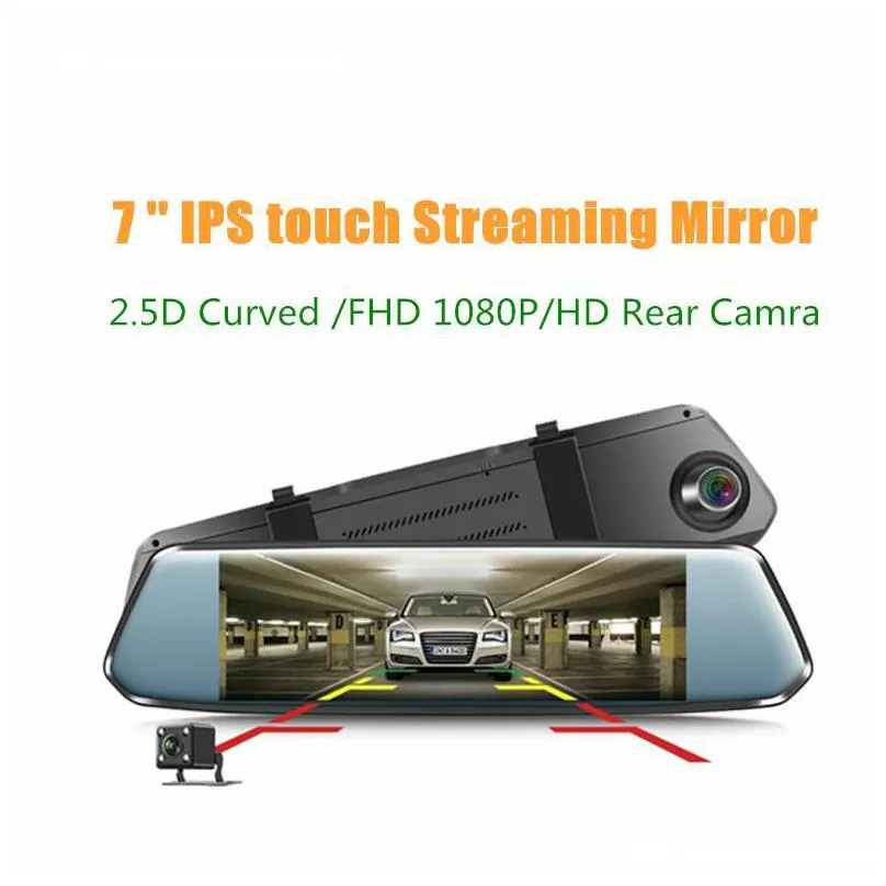  7 car dvr curved screen stream rearview mirror dash cam full hd 1080 car video record camera with 2 5d curved glass