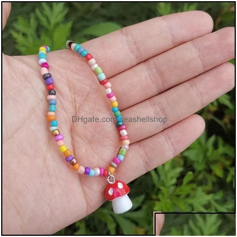 Pendant Necklaces Handmade Beaded Chain Mushroom Necklace Women Stylish Short Choker Wholesale Jewelry 3402 Q2 Drop Delivery Pendants