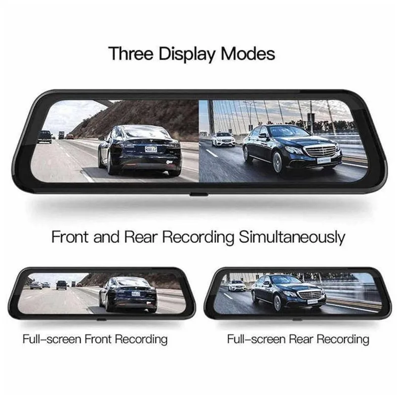 10ips screen car dvr mirror dash camera dash cam dual lens car camera full hd drive recorder stream rearview mirror arrive car