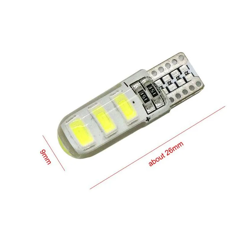 50pcs/lot silcone t10 w5w 5630 6smd led car bulbs for 194 168 2825 clearance lamps interior dome door reading license plate lights 12v