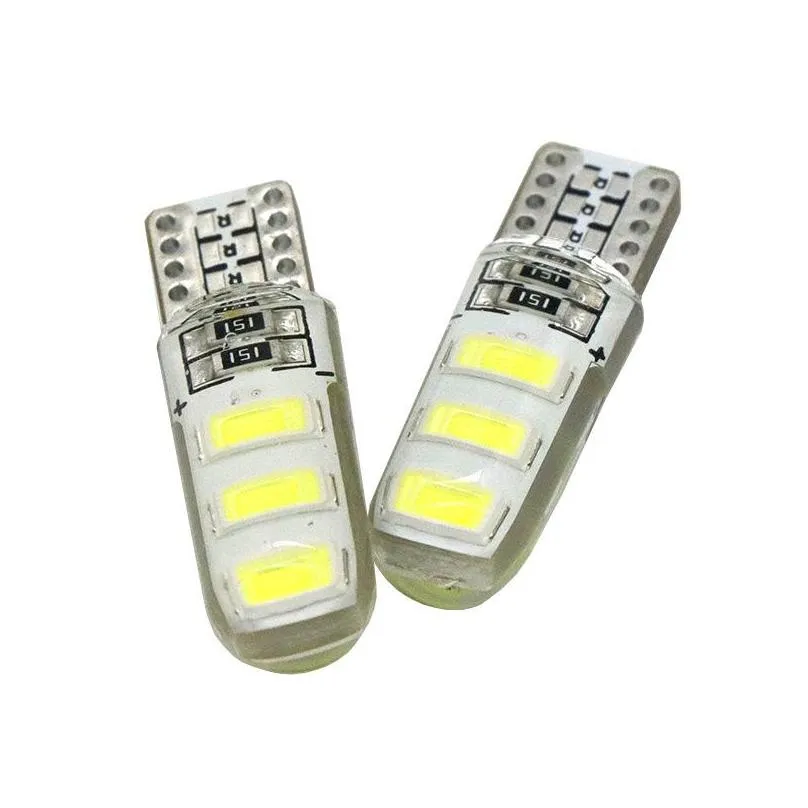 50pcs/lot silcone t10 w5w 5630 6smd led car bulbs for 194 168 2825 clearance lamps interior dome door reading license plate lights 12v