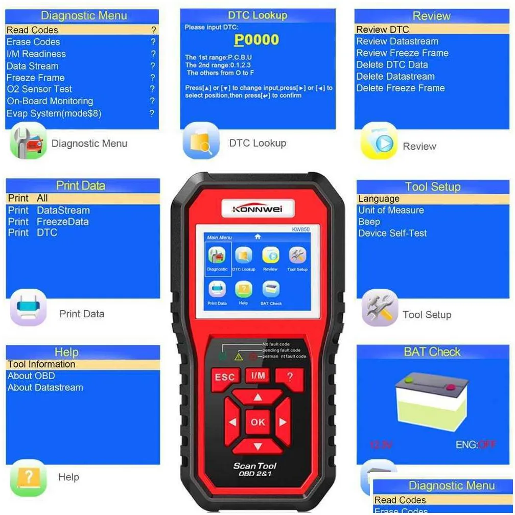 obd2 odb2 scanner auto diagnostic scanner kw850 full function car diagnosis car scanner universal obd engine code reader arrive