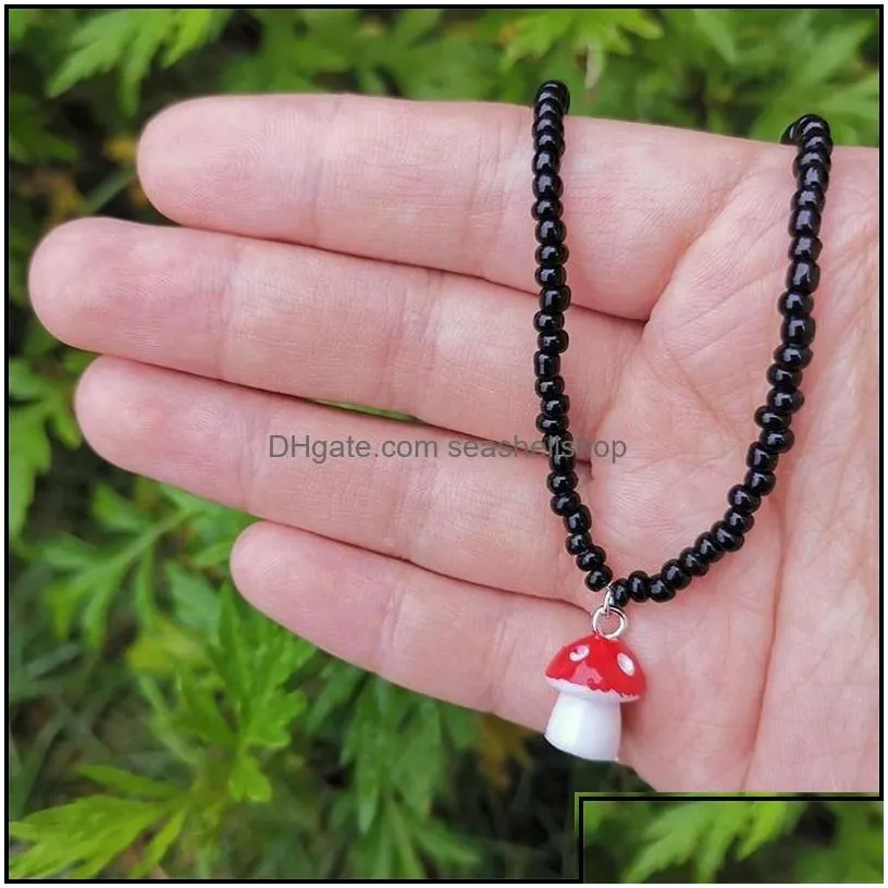 Pendant Necklaces Handmade Beaded Chain Mushroom Necklace Women Stylish Short Choker Wholesale Jewelry 3402 Q2 Drop Delivery Pendants