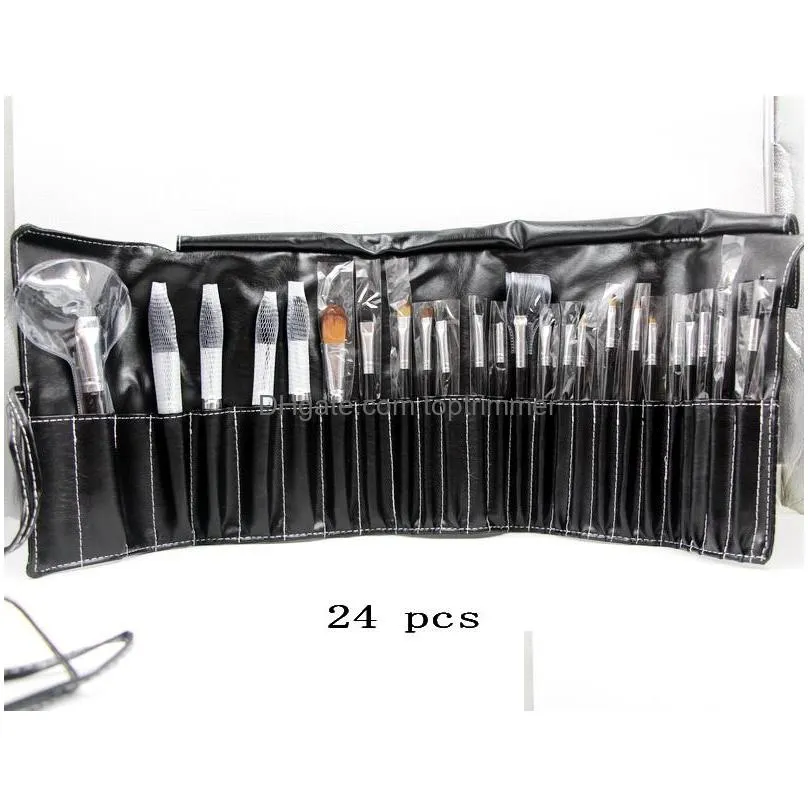 24 piece makeup brush sets goat hair leather pouch beauty tool coloris professional cosmetics make up brushes kit