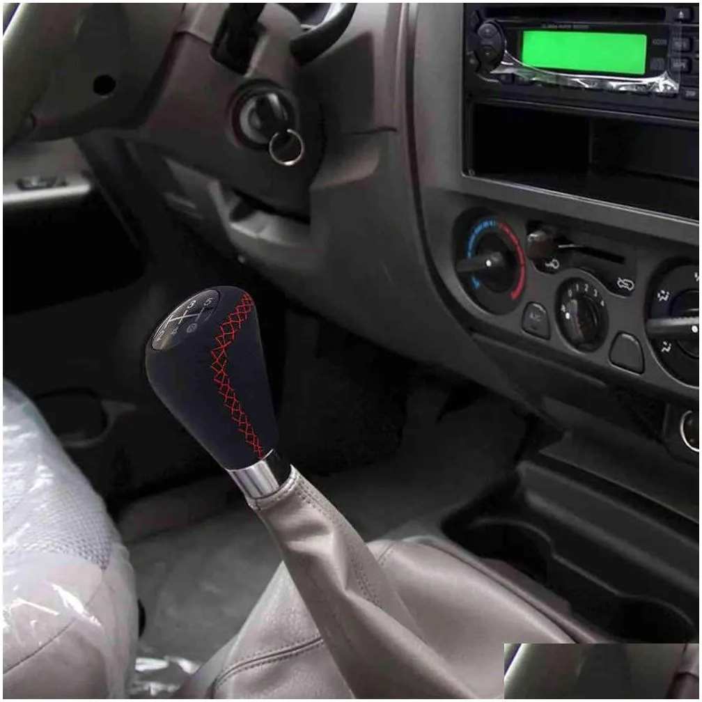 car accessories 5 speed gearbox handle gear shift knob shifter lever stick universal pu leather auto transmission vehicle