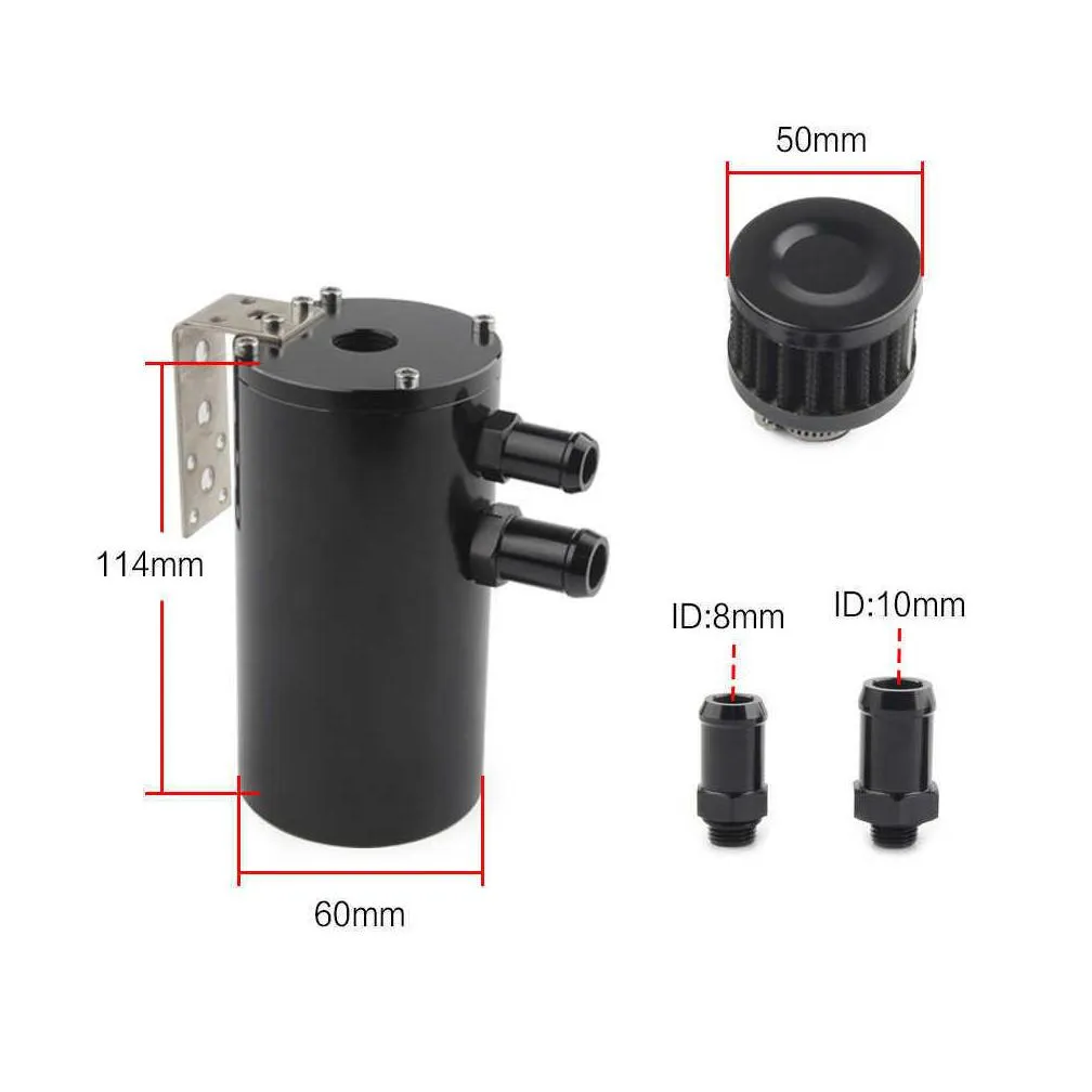 universal high quality brushed baffled oil catch tank can with breather filter aluminium round car coolant tank car