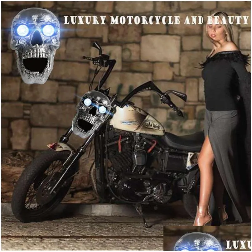 motorcycle skull headlight universal custom led heada light metal skull headllamp halloween motorcycle decorative lights