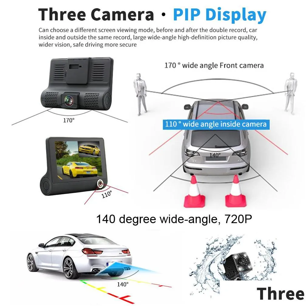 2021 4.0 car dvr camera car cameras dual lens with rear view registrar three camera night vision car dvrs video dashcam camcorder