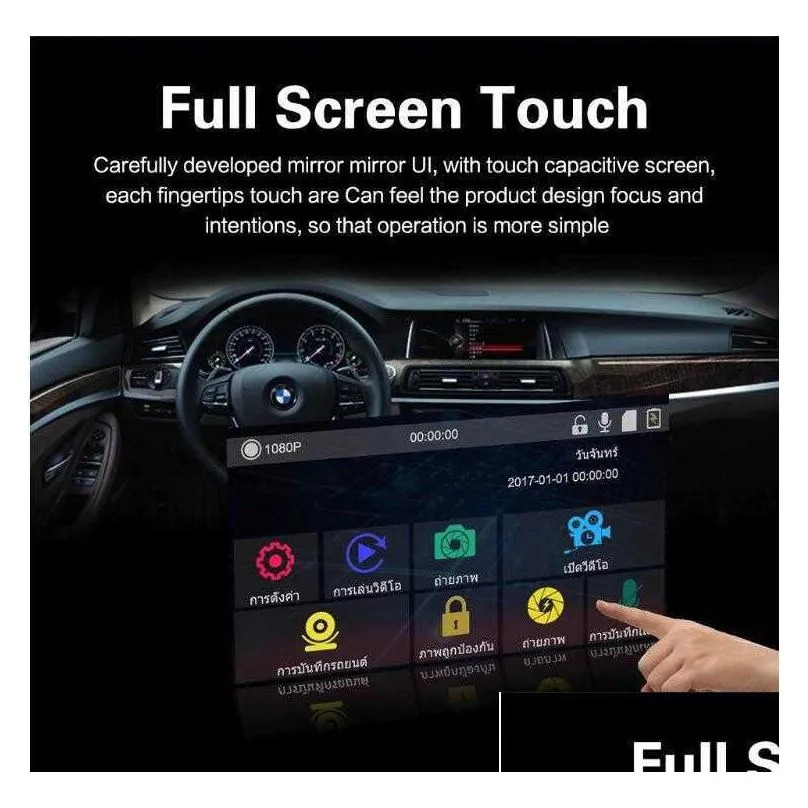 7 inch car dvr full screen touch rearview mirror front 170 degree large view angle car dvr lcd starlight dash camera dvr recorder car