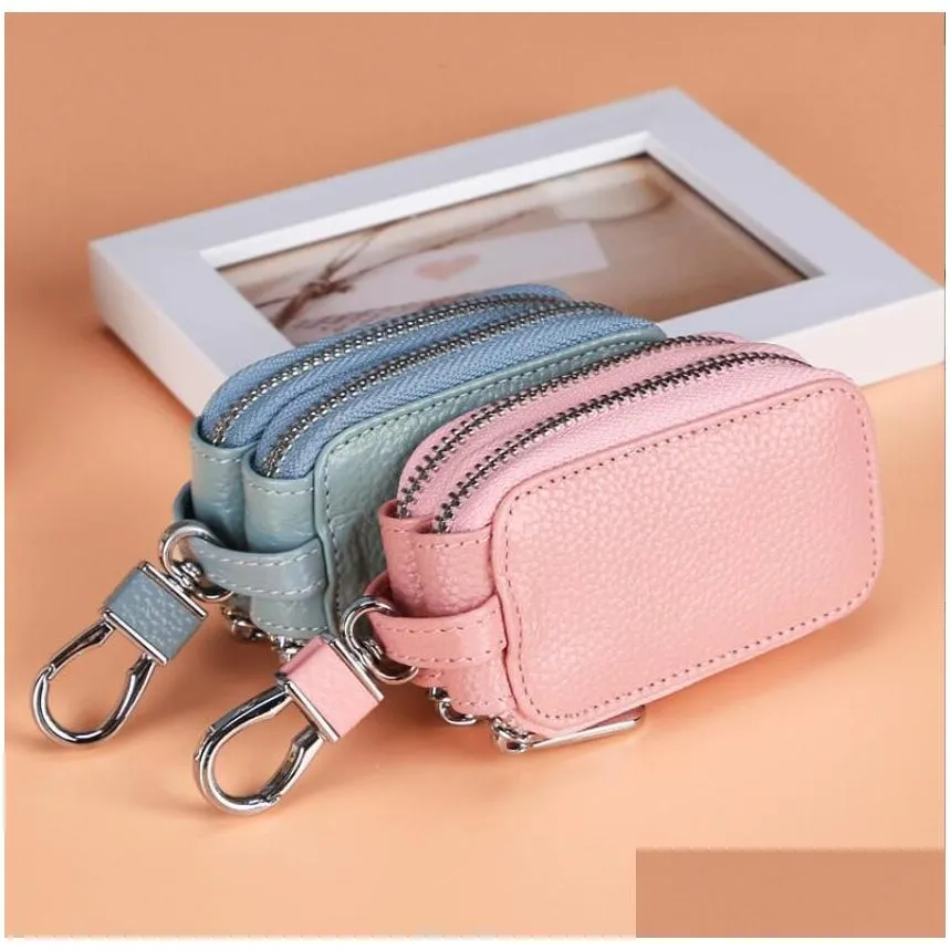 Keychains Lanyards Unisex Designer Key Pouch Fashion Cow Leather Purse Keyrings Mini Wallets Coin Credit Card Holder 5 Colors Epac