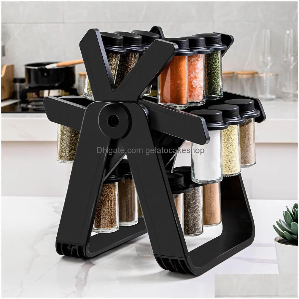 kitchen storage with bottle 18 cans ferris wheel rotating glass seasoning rack set seasoning bottles seasoningjar spice jar