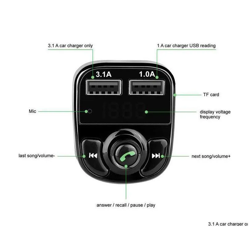 fm50 x8 fm transmitter aux modulator car kit bluetooth hands car audio receiver mp3 player with 3.1a quick charge dual usb car c with