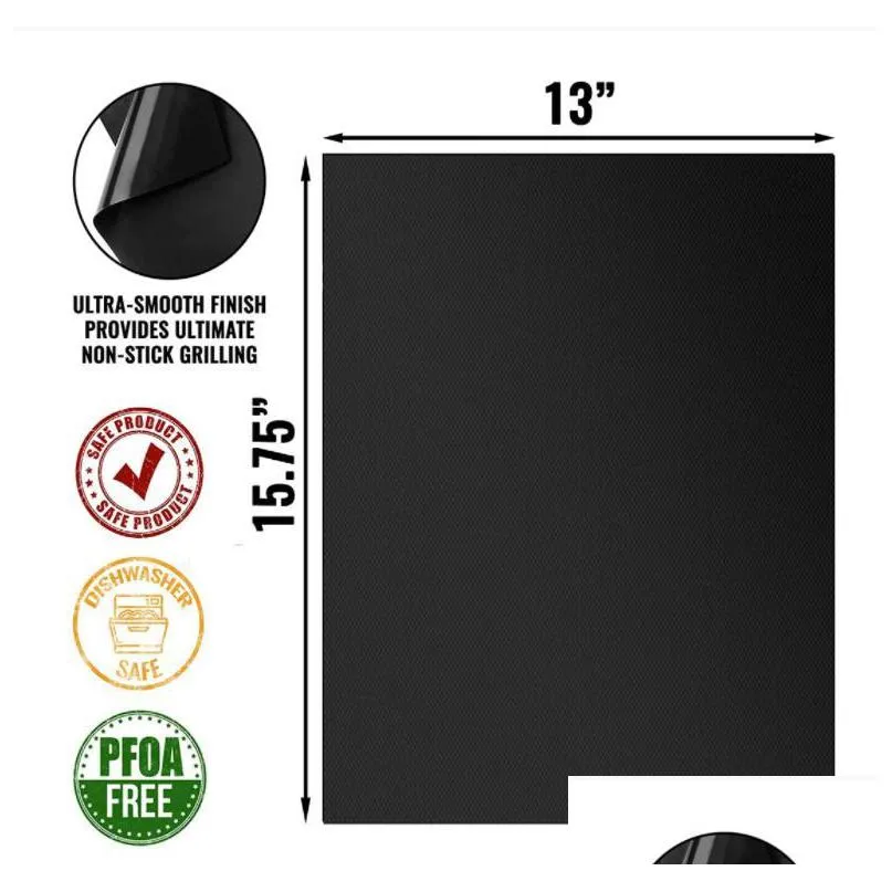 nonstick bbq grill mat 40x33cm baking mat cooking grilling sheet heat resistance easily cleaned kitchen tools