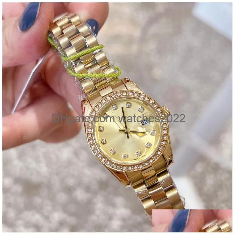 luxury gold women watch top brand 28mm designer wristwatches diamond lady watches for womens valentines christmas mothers day gift stainless steel band