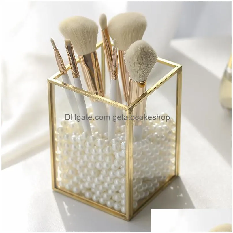 cosmetic box golden desktop lipstick finishing glass jewelry classification storage makeup brush organizer q1130