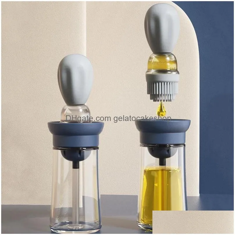 180ml oil dispenser with brush silicone brush glass container barbecue spray bottle for kitchen accessories bbq tools