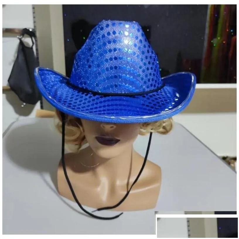 Party Hats Space Cowgirl Led Hat Flashing Light Up Sequin  Luminous Caps Halloween Costume 0902 Drop Delivery Home Garden Fest