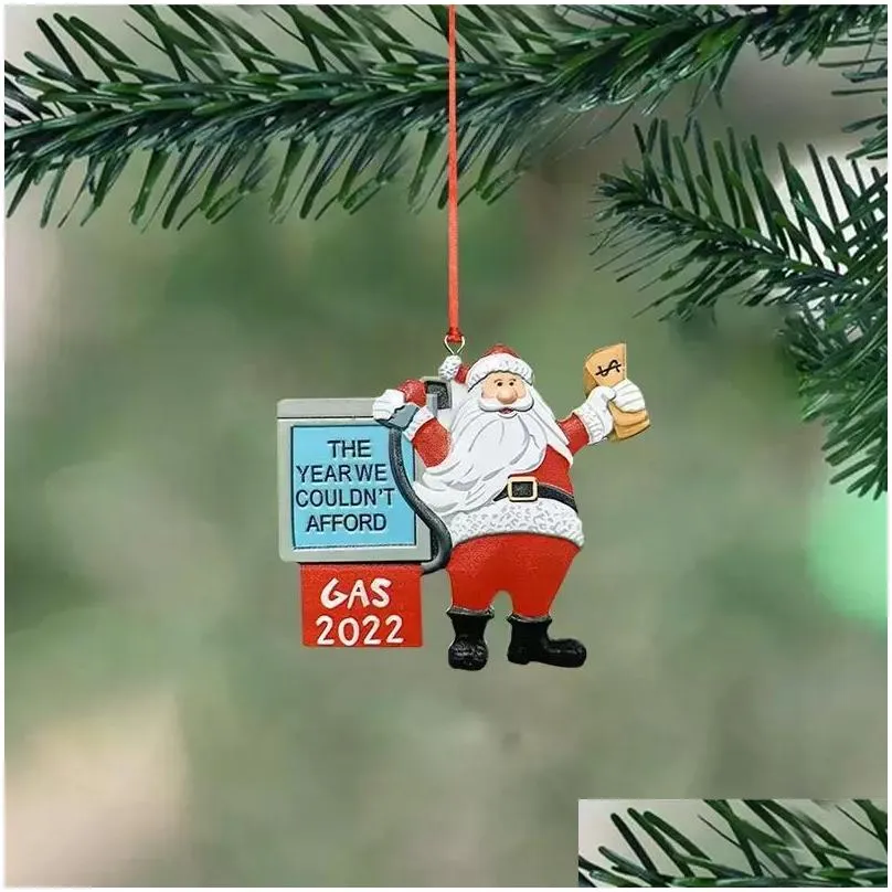 gas 2022 santa claus christmas tree decoration resin gasoline sign room decor ornaments pendant