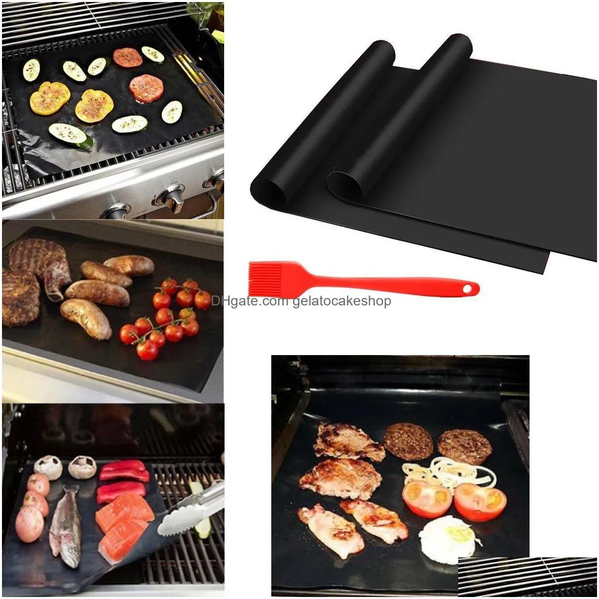 nonstick bbq grill mat 40x33cm baking mat cooking grilling sheet heat resistance easily cleaned kitchen tools