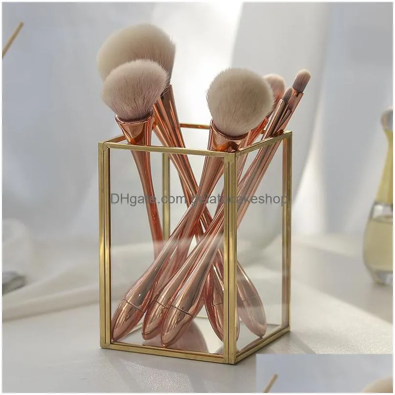 cosmetic box golden desktop lipstick finishing glass jewelry classification storage makeup brush organizer q1130