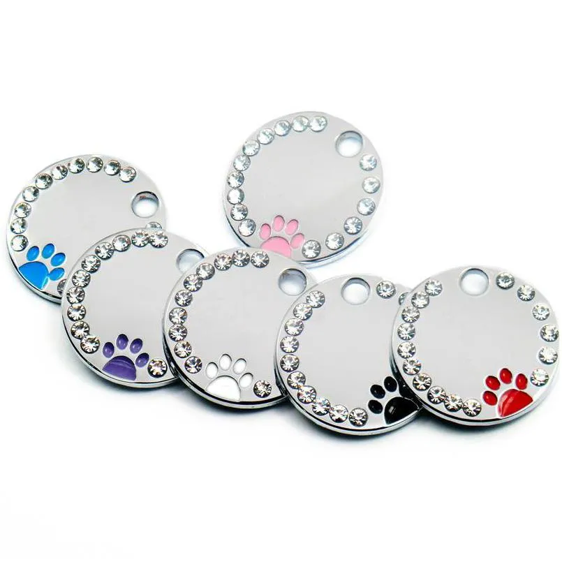 20pcs rhinestone engraved dog tag personalized pet cat id tags antilost kitten puppy tag dogs collars pendant accessories 1020