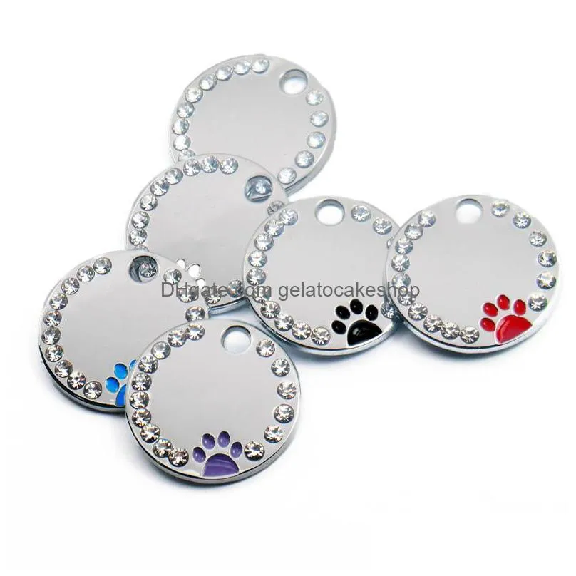 20pcs rhinestone engraved dog tag personalized pet cat id tags antilost kitten puppy tag dogs collars pendant accessories 1020