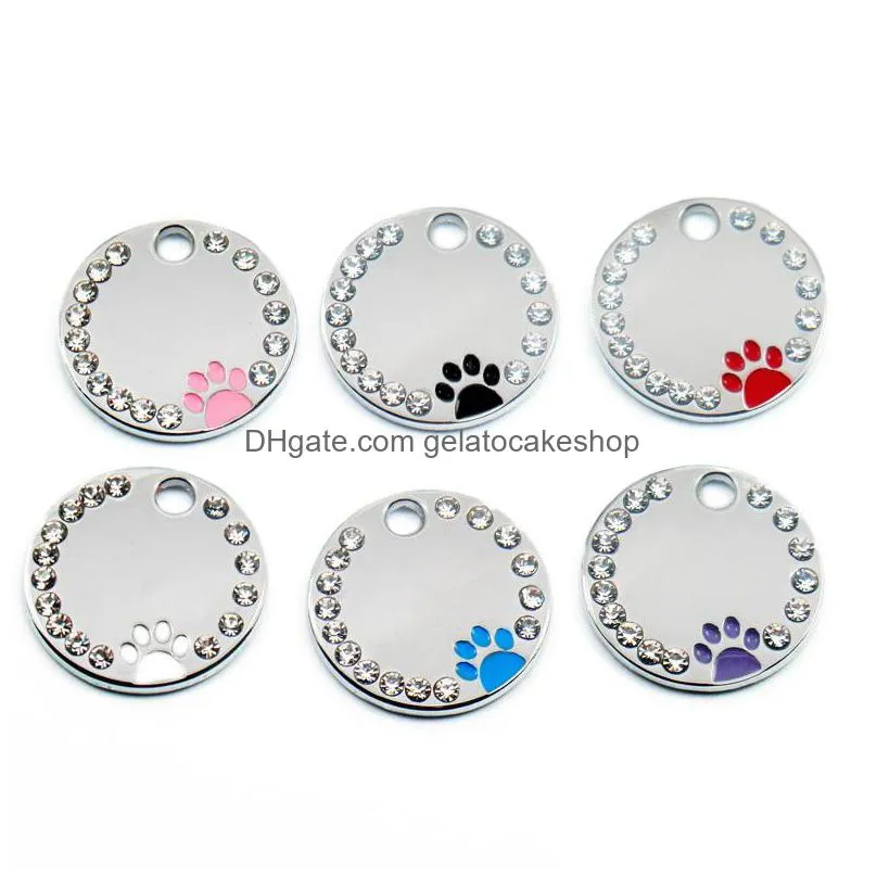 20pcs rhinestone engraved dog tag personalized pet cat id tags antilost kitten puppy tag dogs collars pendant accessories 1020