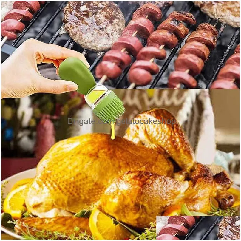 180ml oil dispenser with brush silicone brush glass container barbecue spray bottle for kitchen accessories bbq tools