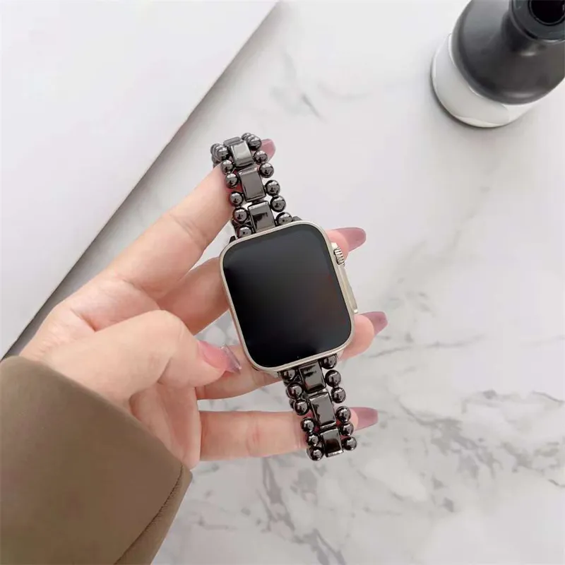Beaded Steel Strap For  Watch 8 Ultra 7 SE 6 5 4 3 Series Luxury Bracelet Iwatch Bands 49mm 42mm 40mm 38mm Replaceable Wristbands Accessories 