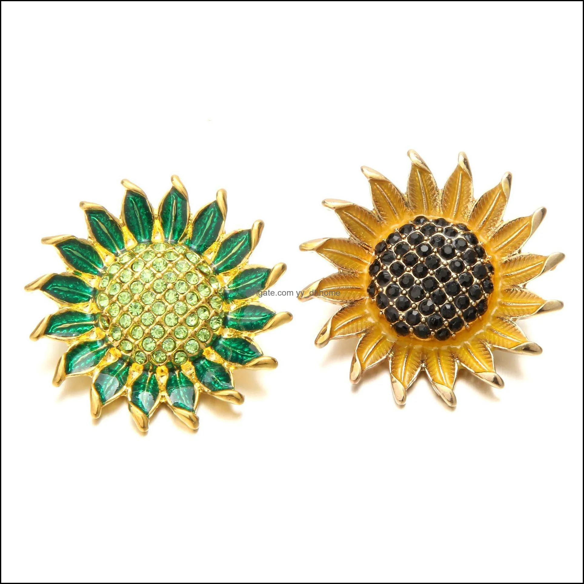 snap button jewelry components diy crystal rhinestone sunflower 18mm 20mm metal snaps buttons fit bracelet bangle noosa