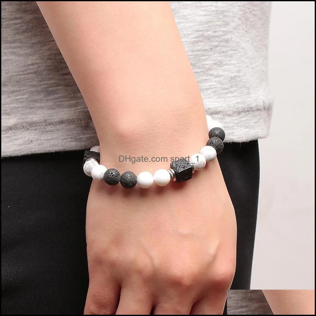 10pc/set natural 8mm howlite lava cubic zircon stone beads bracelet gifts for men women handmade jewelry