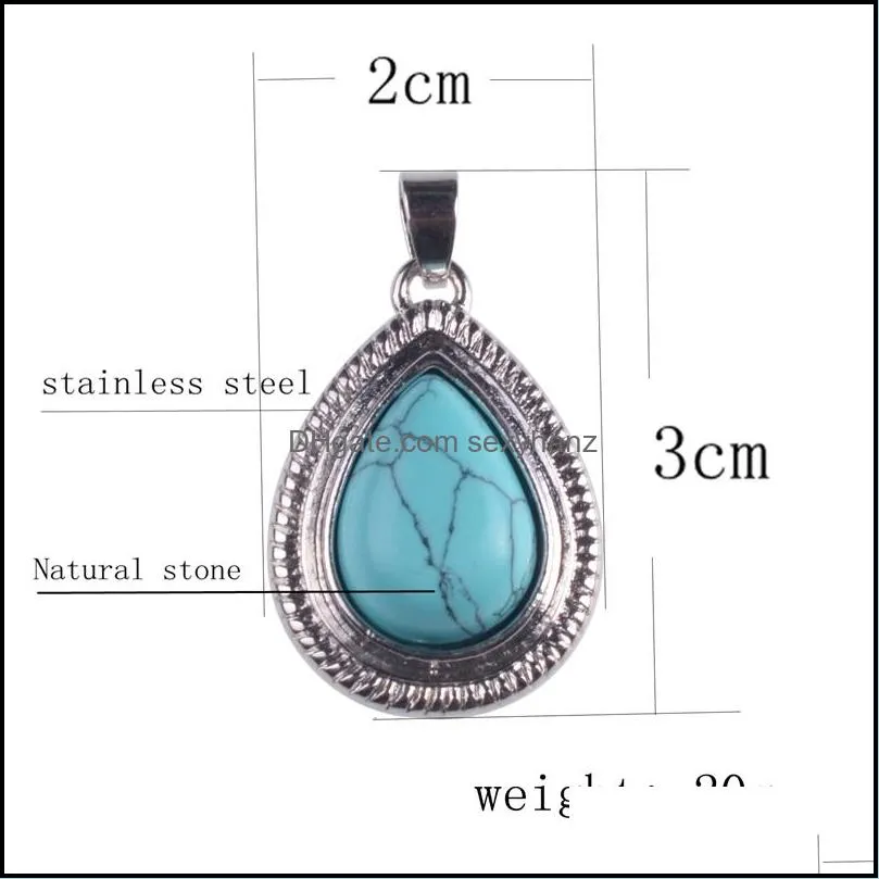 fashion turquoise crystal water drop pendant necklace stainless steel natural stone leather rope necklaces pendants for women