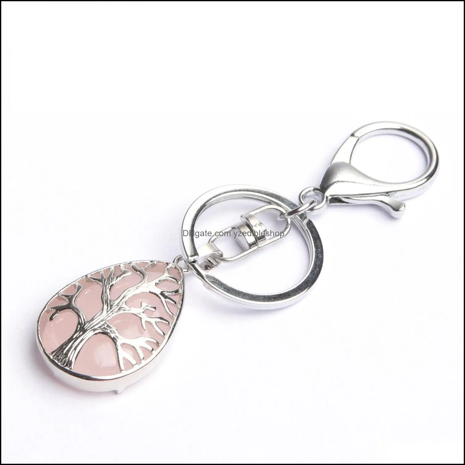 natural stone original key rings tree of life keychains silver color healing crystal car decor keyrings keyholder for women men
