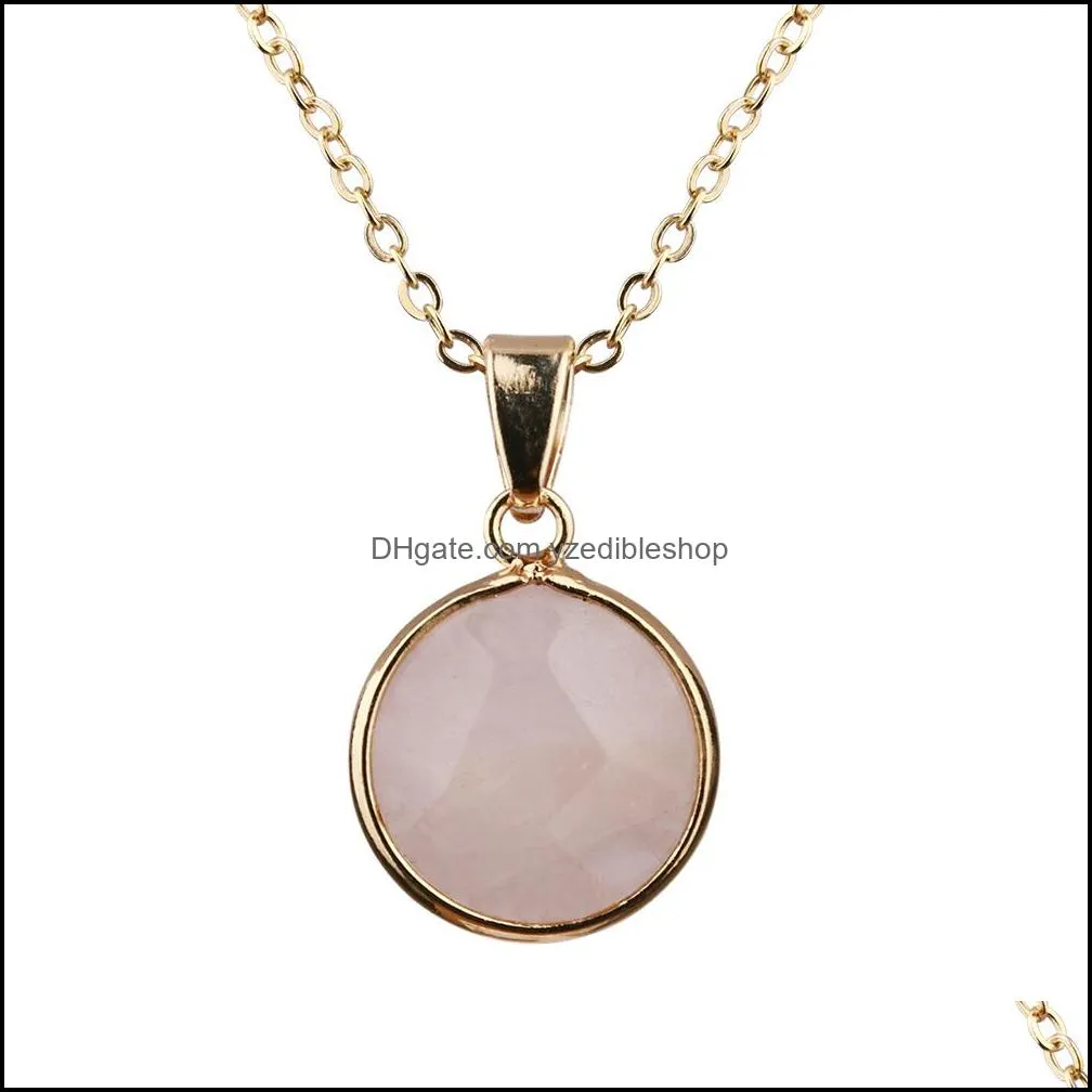 8styles pendant natural stone pink rose quartz heart round bullet shape necklace for women jewelry