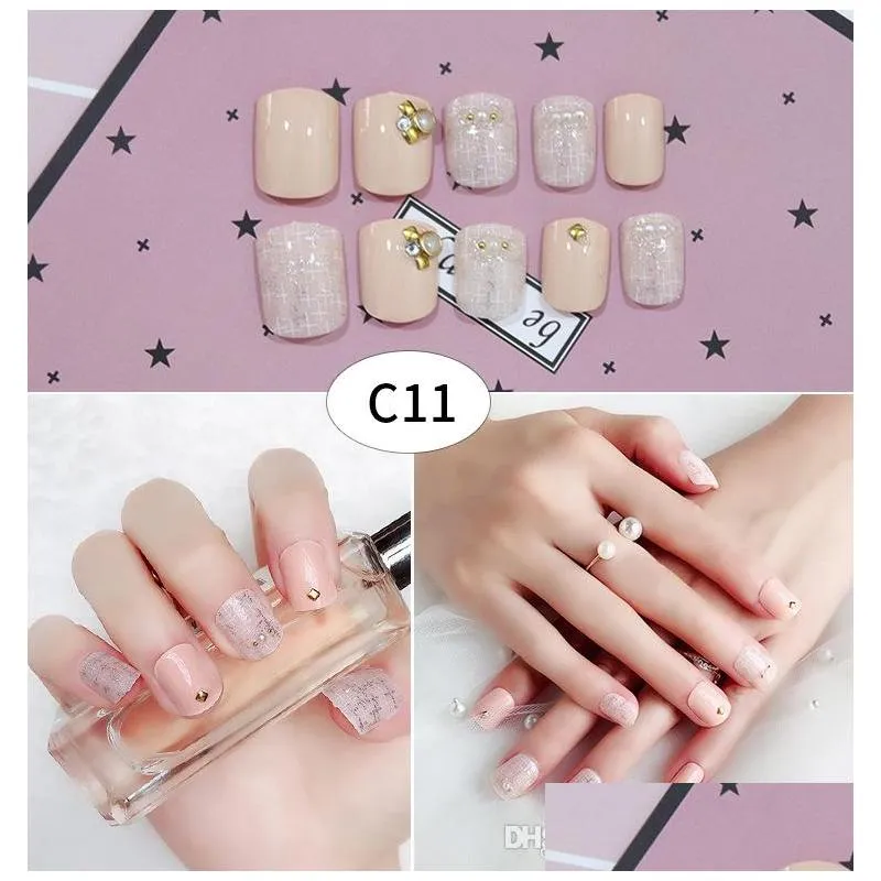 41 designs fake nails artificial 24pcs women finger nail short long false nails with glue cute designs for diy nail