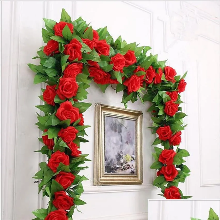 decorative flowers wreaths 250cm lot silk roses ivy vine with green leaves for home wedding decoration fake leaf diy hanging gar289v