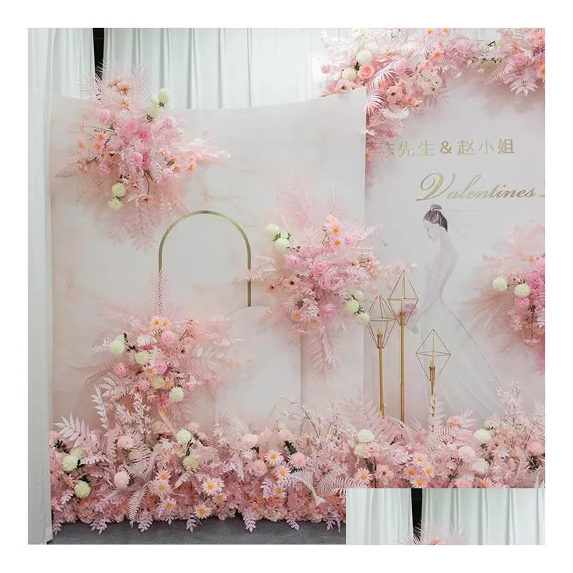 decorative flowers wreaths pink series wedding floral arrangement artificial row table road lead t stage backdrop corner flower ball