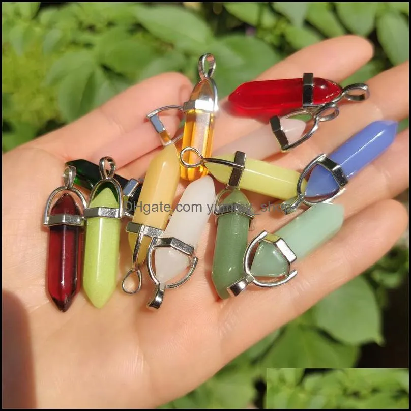 luminous stone charms hexagonal column glass crystal chakra healing pendant for necklace jewelry accessories