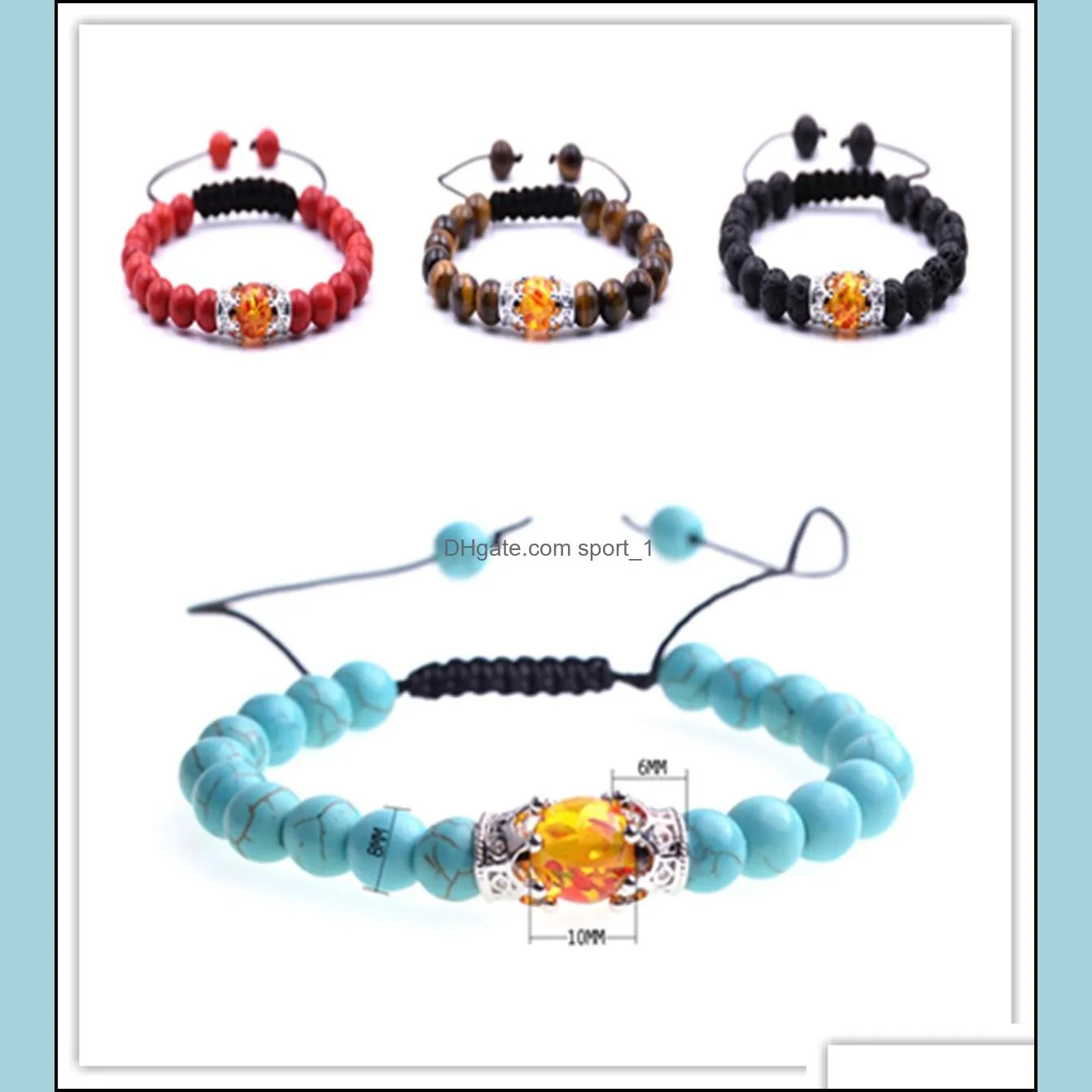 10pc/set jewelry handmade woven bracelets strands adjustable turquoise amber beaded bracelet with double crown for men and women