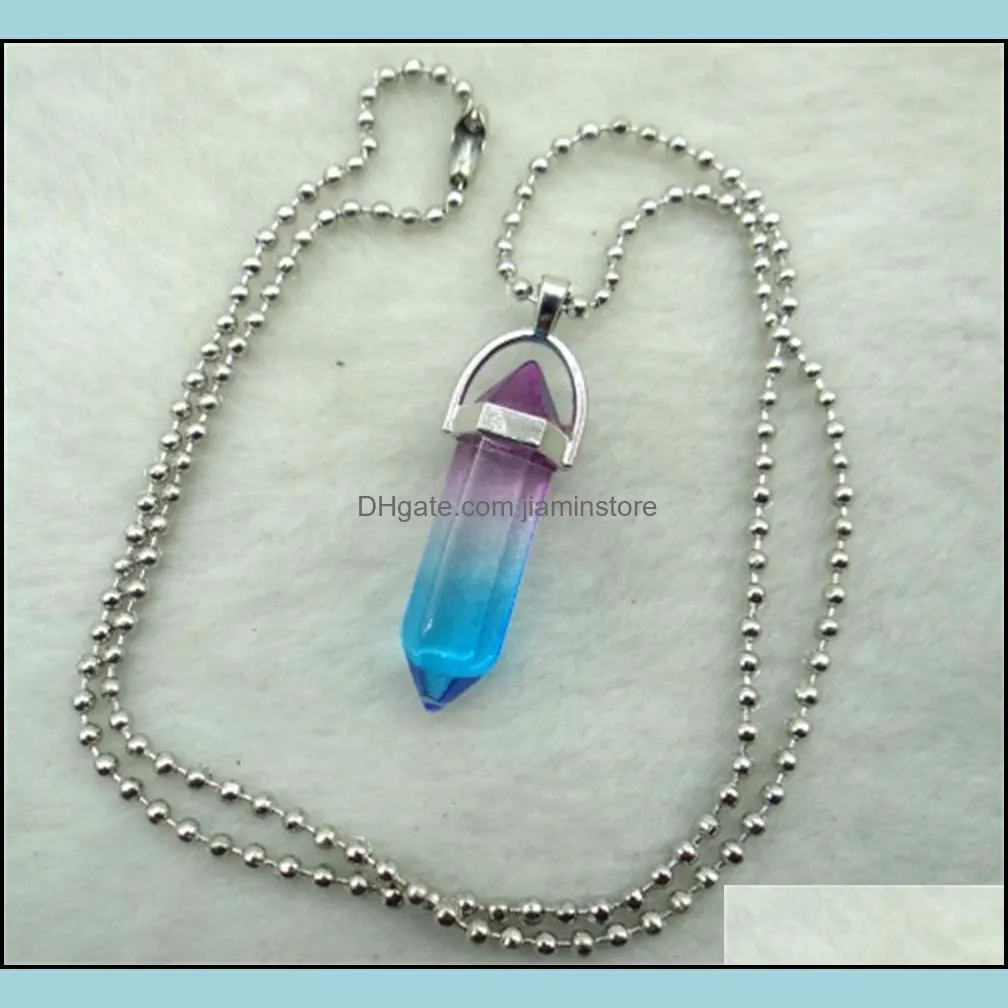 hexagonal colorful transparent glass crystal pendant stone jewelry making necklace accessories