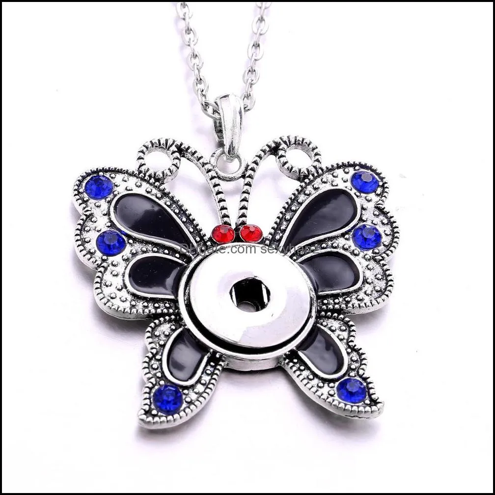 snap button jewelry rhinestone colorful butterfly shape pendant fit 18mm snaps buttons necklace for women men noosa