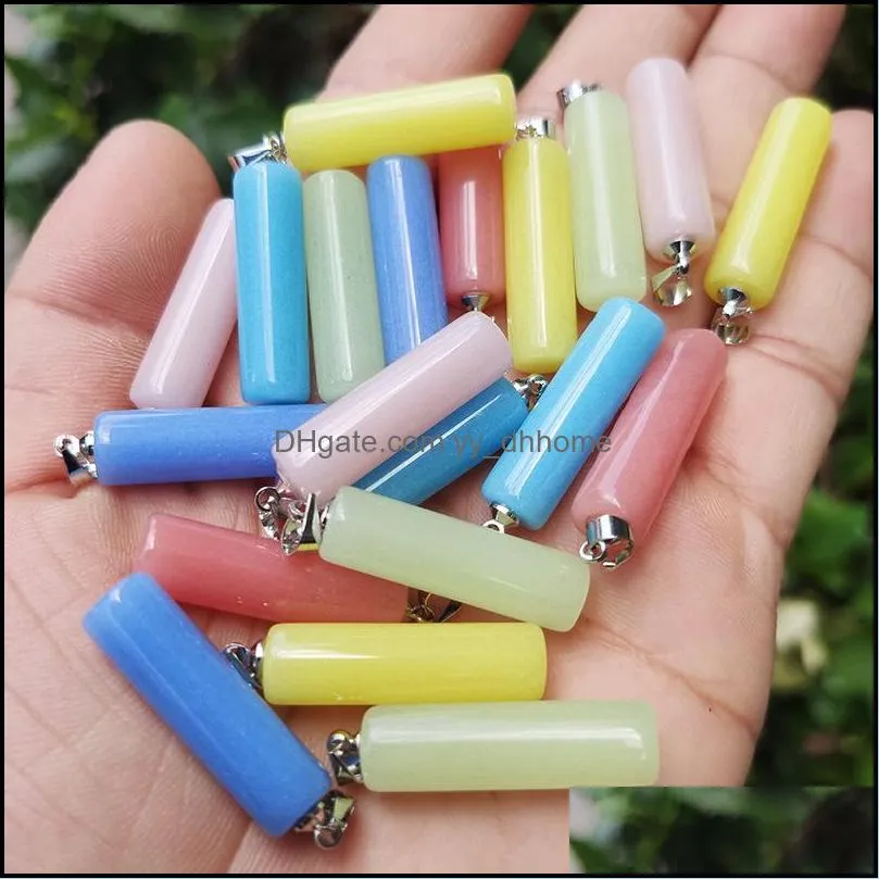 luminous stone charms fluorescent cylinder chakra healing pendant glow in dark for necklace jewelry accessories