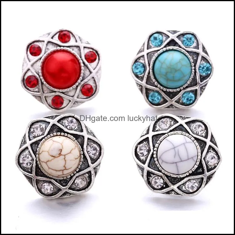 wholesale synthesis turquoise snap buttons clasp 18mm metal decorative rhinestone button charms for diy snaps jewelry findings factory