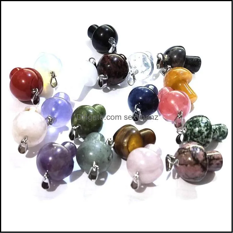 natural stone mushroom shape charms quartz crystal pendant necklace rose quartz tiger eye diy jewelry making necklaces earrings
