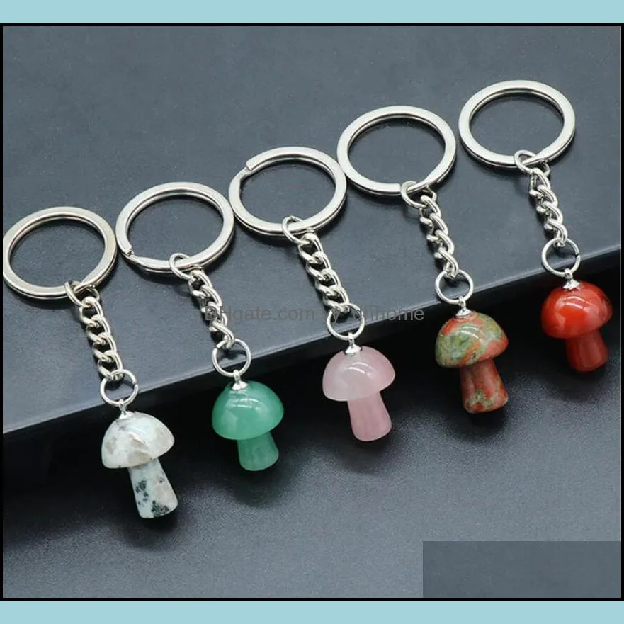 natural stone key chain ring mushroom pendant cute mini statue charms keychain pendant lovely keyring for car bag ornament