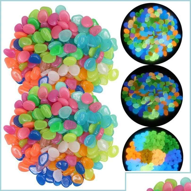 garden decorations 100pcs/lot luminous stones glow in dark decorative pebbles walkways lawn aquarium fluorescent bright drop deliver