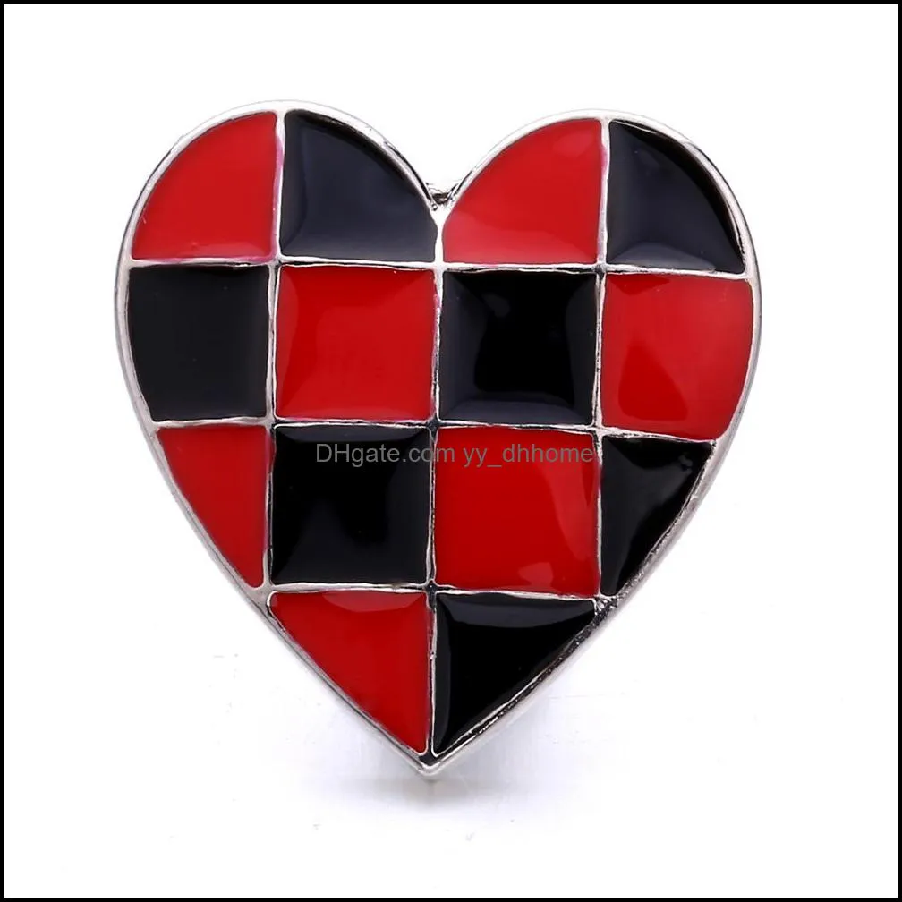 black red white grid heart snap button jewelry components silver 18mm metal snaps buttons fit bracelet bangle noosa