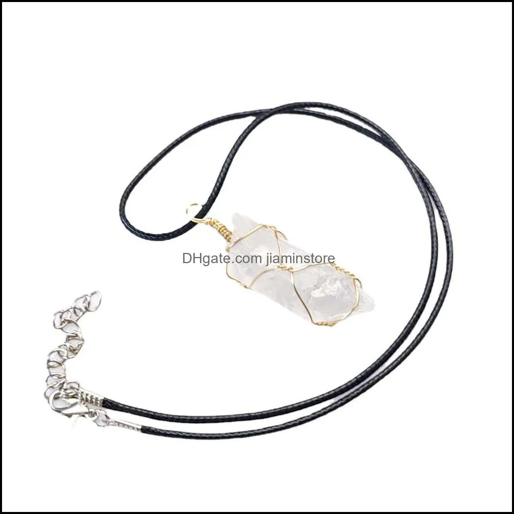 wire wrap white pillar reiki healing crystal pendant irregular energy stone quartz rope chain necklaces fashion women men jewelry